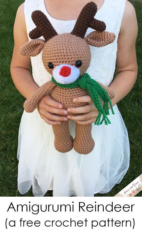 Meet Ray the Reindeer! He's super cuddly and ready for Winter. Free pattern includes step by step tutorial with photos and is beginner friendly! Crocheted Reindeer Free Pattern, Crochet Deer Pattern Free, Crocheted Reindeer, Reindeer Crochet Pattern, Amigurumi Reindeer, Reindeer Crochet, Crochet Deer, Crochet Animal Amigurumi, Crochet Xmas