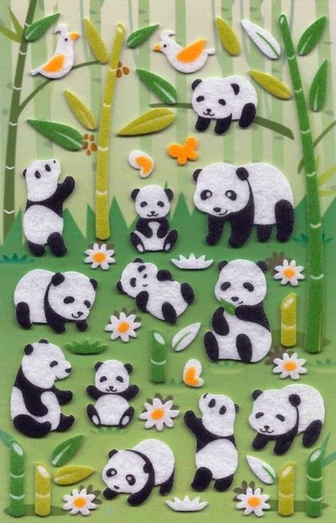 Felt panda stickers Felt Panda, Felt Stickers, Mural Stickers, Panda Stickers, Panda Animal, Baby Animal Drawings, Arts And Crafts Furniture, Wool Quilts, Embroidery Book