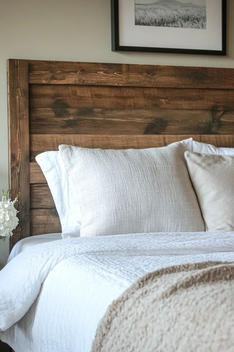 "Create a rustic retreat with a DIY Reclaimed Wood Headboard! 🛠️🛏️ Ideal for adding character and warmth to your sleep space. 🌟✨ #DIYFurniture #Woodworking #BedroomInspiration" Wooden King Size Headboards, Diy Headboards Ideas, Bookcase Headboard Diy, Diy Wood Headboard Ideas, Farmhouse Headboard Diy, Wooden Headboard Diy, Stained Headboard, Wood Plank Headboard, Natural Wood Headboard