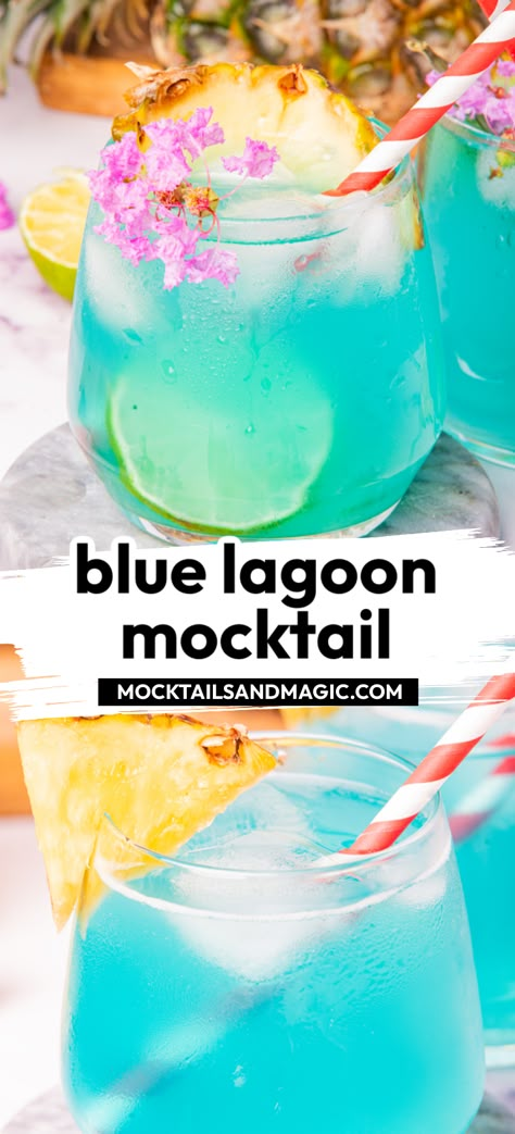 Blue Lagoon Mocktail – Our blue lagoon mocktail is a blue tropical-flavored non-alcoholic drink that is perfect to serve to people of all ages. This brilliant blue mocktail tastes as good as it looks! Non Alcoholic Beach Drinks, Blue Lagoon Drink Non Alcoholic, Fun Summer Mocktail, Blue Lagoon Mocktail Recipe, Non Alcoholic Blue Drinks, Blue Lemonade Non Alcoholic, Mamma Mia Mocktails, Summer Mocktails Non Alcoholic Recipes, Kid Mocktails Non Alcoholic