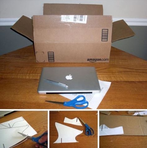 How to Make a Recycled Cardboard Laptop Stand Cardboard Laptop Stand, Cardboard Laptop, Diy Laptop Stand, Cardboard Stand, Cardboard Diy, Diy Gifts Ideas, Cardboard Design, Diy Laptop, Recycled Cardboard