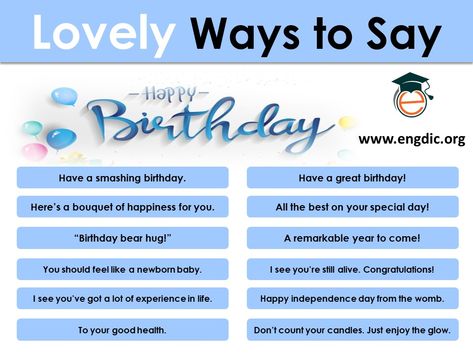 Ways to say happy birthday! here is the list of all important and funny ways to say HBD to your friends and family members. Happy day of birth to you! Happy level-up day! Happy oldies birthday. Happy oldieth birthday. Have a blast! Have a fabulous birthday! “Birthday bear hug!” “Dogpile on the birthday boy/girl!” “Ermahgerd! […] The post Ways to say happy birthday, Funny ways to say HBD appeared first on 𝔈𝔫𝔤𝔇𝔦𝔠. Better Way To Say Happy Birthday, Saying Happy Birthday In Different Ways, Happy Birthday Synonyms, Fun Ways To Say Happy Birthday, Other Ways To Say Happy Birthday, Happy Level Up Day Birthday, Ways Of Saying Happy Birthday, How To Say Happy Birthday, Funny Ways To Say Happy Birthday