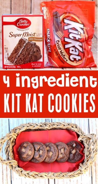 Kitkat Cookies, Cake Mix Cookies Recipes, Kit Kat Cookies, Chocolate Cake Mix Cookies, Cookie Recipes Unique, Cake Mix Cookie Recipes, Chocolate Dreams, Chocolate Cookie Recipes, Chip Cookie Recipe