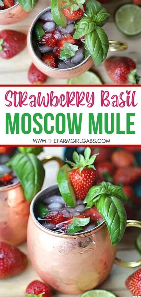 Strawberry Moscow Mule, Cocktail Recipes Tequila, Moscow Mule Cocktail, Moscow Mule Recipe, Strawberry Basil, Mule Cocktail, Mule Recipe, Easy Cocktail, Refreshing Drinks Recipes