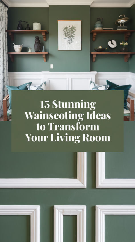 Transform your living room into a stylish retreat with these 15 stunning wainscoting ideas that elevate your space.  From classic designs to modern finishes, these wainscoting styles will inspire you to create a cozy and chic atmosphere.  • Enhance your home’s aesthetics • Add depth and character to your living room • Perfect for DIY enthusiasts and design lovers alike  Click to discover all 15 wainscoting ideas and elevate your living room decor today! High Wainscoting Living Room, Painting Wainscoting Ideas Living Room, Painted Wainscoting Living Room, Wainscoting Living Room Ideas, Modern Wainscoting Ideas Living Room, Painting Wainscoting Ideas, White Wainscoting Living Room, Wainscoting Ideas Living Room, Living Room Wainscoting