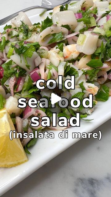 Jessica DeLuise, PA-C, CCMS on Instagram: "Cold seafood salad 🍋 typically the salad is eaten as antipasto in an Italian household, most commonly on Christmas Eve. However, it’s a great summer salad! Cool to taste, fresh, versatile, and even better the next day!  .. 🎥Edit by @kingcreativellc @brandon.forgione  .. #seafoodsalad #seafood #lemon #antipasto #insalatadimare #insalata #italianfood #summersalad #calamari #shrimp #squid #oliveoil #fish #proteinpacked #highprotein #oliveoil #extravirginoliveoil #makeaheadmeals #lemondressing #christmaseve" Seafood Antipasto, Cold Seafood Salad, Italian Seafood Salad, Italian Household, Italian Seafood Pasta, Seafood Pasta Salad Recipe, Calamari Salad, Pappadeaux Seafood, Seafood Salad Pasta