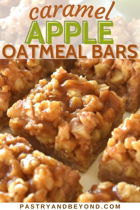 4 Apples Recipe, Baked Apple Oatmeal Bars, Caramel Apple Crisp Bars, What To Do With Caramel Sauce, Caramel Apple Oatmeal Bars, Caramel Apple Oatmeal Cookies Recipes, Recipes Using Caramel Squares, Apple Caramel Bars, Apple Bars Healthy