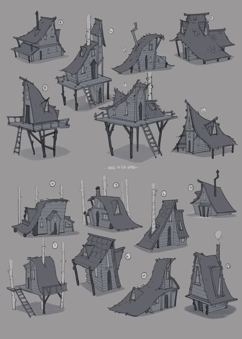 ArtStation - House in the woods, Camille Peyrebere House Fantasy Art, Fantasy House Design Art, Junk House, Home Silhouette, Character House, House Character, Fantasy Buildings Concept Art, House In The Woods Art, Concept Art House