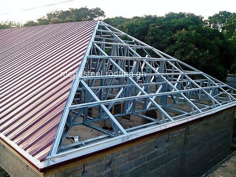 Steel Roofing Sheets, Skylight Installation, Roof Truss Design, Steel Building Homes, Metal Building Designs, Grill Gate Design, Steel Frame House, House Roof Design, Steel Trusses