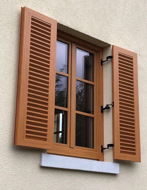 Windows With Louvers, Modern Wood Windows, Wood Window Design Modern, Indian Window Design, Wooden Window Design, Deck Railing Ideas, Door Frame Molding, Door And Window Design, Window Shutter