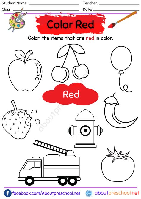 Color Red Worksheet for Preschool Red Color Worksheets Preschool, Primary Colors Worksheets For Preschool, Color Red Worksheets For Preschool, Color Red Activities For Preschool, Primary Colors Worksheet, Color Songs Preschool, Color Red Activities, Colors Worksheet, Autumn Preschool