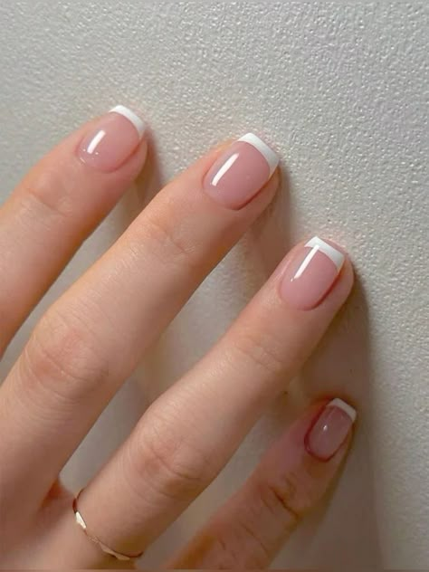 Very Short Square French Tip Nails, Square Short Nails Ideas, Gel Nails French, Square Press On Nails, Graduation Nails, Hello Nails, Nails For Kids, Nails For Women, Nails Cute