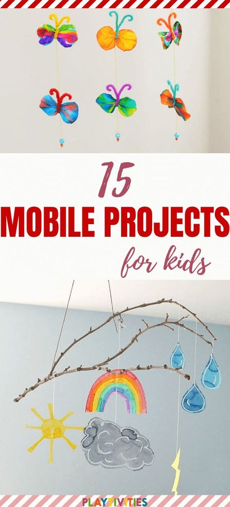 Hanging Mobiles For Classroom, Preschool Mobile Ideas, Mobile Ideas For School Projects, Spring Mobile Crafts For Kids, Mobile Diy Hanging, Spring Mobiles For Classroom, Kids Mobile Craft, Hanging Mobile Art Diy, Hanging Crafts For Kids Classroom