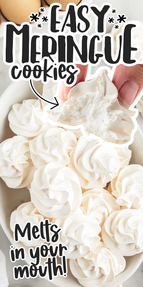 This is the easiest meringue cookie recipe you will ever make using just 5 ingredients! You can even use the same recipes to customize the flavor and made them for all different occasions. Homemade Meringue Cookies, Chocolate Meringues Recipe, Meringue Cookies With Filling, Easy Jello Meringue Cookies, Overnight Meringue Cookies, Forgotten Cookies Meringue, Baked Meringue Cookies, Christmas Cookies Meringue, Mirage Cookies