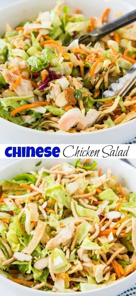 Chinese Chicken Salad - a quick and easy rotisserie chicken salad with an Asian dressing and lots of crunchy delicious mix-ins! Salad With Lettuce, Chinese Chicken Salad Recipe, Hamburger Stew, Asian Dressing, Rotisserie Chicken Salad, Asian Chicken Salads, Chinese Chicken Salad, Easy Hamburger, Chinese Chicken