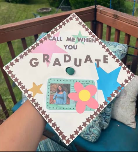 Call Me If You Get Lost Graduation Cap, Graduation Shawl Ideas, Grad Cap Ideas Tyler The Creator, Cute Grad Cap Designs, Cap Ideas Graduation, Patrick Star Graduation Cap, Tyler The Creator Senior Parking Spot, Movie Graduation Cap Ideas, Brent Faiyaz Graduation Cap