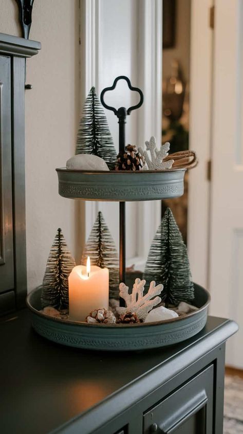 21 Tiered Tray Decor Ideas For Year-Round And Seasons Decorating A 2 Tiered Tray, Seasonal Tray Decor, Round Tiered Tray Decor, New Year Tiered Tray Decor, Snowman Tiered Tray Decor, How To Decorate A Tiered Tray, Winter Tiered Tray Ideas, Kitchen Centerpiece Ideas, Two Tier Tray Decor