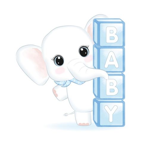 Cute little elephant with baby toy box i... | Premium Vector #Freepik #vector #baby-cartoon #watercolor-children #baby-kids #watercolor-elephant Baby Toy Box, Elephant With Baby, Box Illustration, Baby Shower Pictures, Boy Frame, Baby Boy Themes, Baby Boy Toys