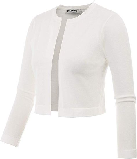 GRACE KARIN Women's 3/4 Sleeve Open Front Knit Cropped Bolero Shrug Cardigan Sweater at Amazon Women’s Clothing store Intarsia Knitting Charts, Vintage Tea Dress, Intarsia Knitting, Cropped Shrug, Retro Style Dress, Bolero Cardigan, Bolero Shrug, Knit Shrug, Ivory Sweater