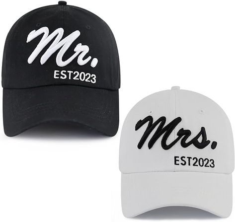 Mr and Mrs Gifts 2023, Funny Embroidered Groom Bride Couples Gifts Baseball Cap, Adjustable Newlywed Honeymoon Essentials Matching Mr Mrs Hat, Birthday Anniversary Wedding Engagement Gifts for Couples at Amazon Men’s Clothing store Groom Hat, Mr And Mrs Gifts, Black Groom, Honeymoon Essentials, Wedding Gifts For Bride And Groom, Bride Hat, Engagement Gifts For Couples, White Bride, Wedding Engagement Gifts