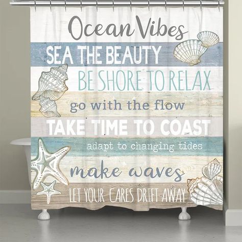 Orta Shower Curtain Bathroom Bright, Shower Stalls, Going With The Flow, Shell Shock, Beach Shower, Ocean Vibes, Shower Liner, Bathtubs, Beach Themed