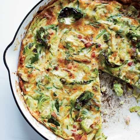 Brussels Sprout, Bacon and Gruyère Frittata | Food & Wine Bacon Brussel Sprouts, Brussels Sprout, Breakfast And Brunch, Frittata Recipes, Egg Recipes For Breakfast, Sprout Recipes, Brussels Sprouts Recipe, Bulgogi, Egg Dish