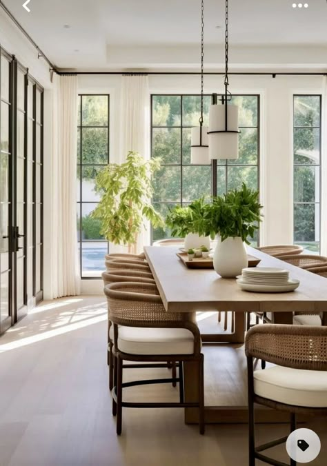 Pure Salt Dining Room, Cozy Dining Room Table, Earth Tones Dining Room, Transitional Dining Room Design, Sunroom Dining Room Ideas, Transitional Dining Room Decor, Dining Room Transitional, Vintage House Ideas, Kitchen Table Decorations