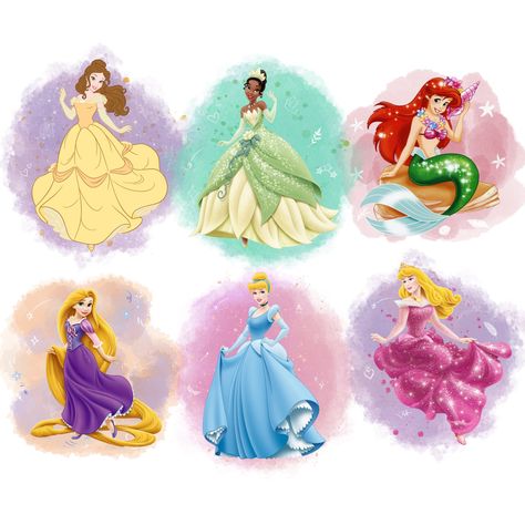 Disney Princess Printables Free Prints, Watercolour Disney Princess, Mickey Mouse Font, Disney Princess Circle Frame, Disney Princess Transparent Background, Princess Sublimation Designs, Disney Princesses And Princes, Puzzle Art, Anime Hair