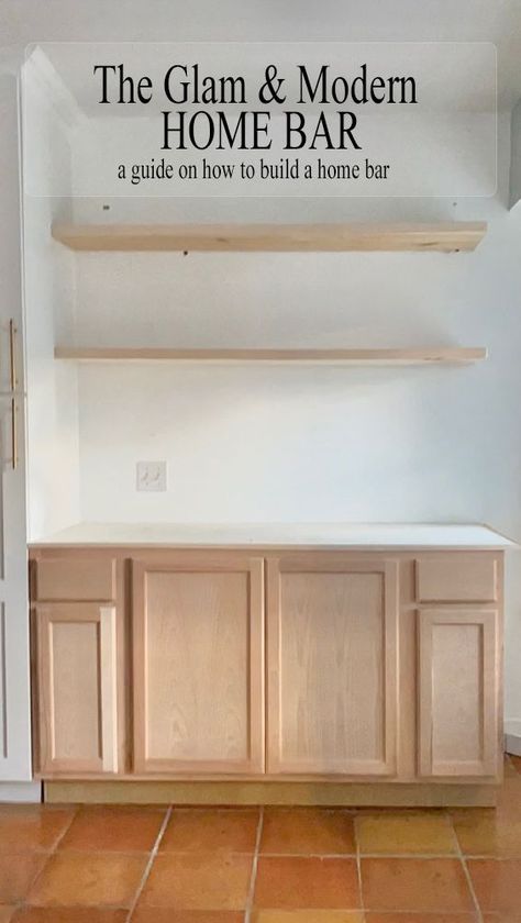 Diy Built In Wet Bar, Den With Bar Area, Cheap Diy Dry Bar, Built In Dry Bar With Floating Shelves, Built In Dry Bar Nook, Floating Shelves Bar Area Living Room, Dry Bar With Open Shelving, Wet Bar Ideas With Floating Shelves, Dry Bar Nook Ideas