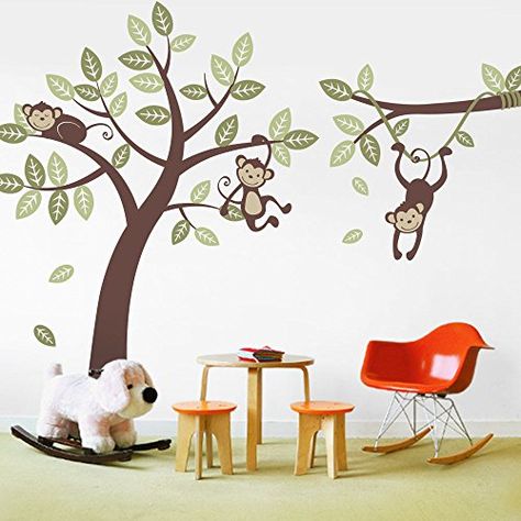 3 Monkey Tree and Branch Vine Baby Nursery Vinyl Wall Decals >>> Be sure to check out this awesome product. Vine Decal, Vines Wall, Monkey Hanging, Woodland Wall Decor, Monkey Nursery, Monkey Wall, Woodland Wall, Tree Decals, Vine Wall