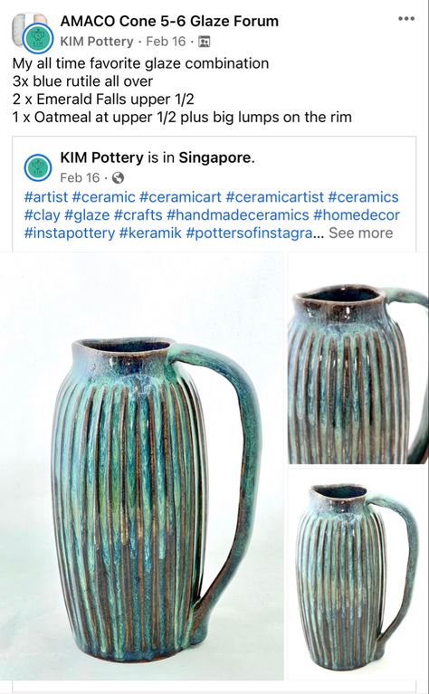 Emerald Falls Glaze, Blue Rutile, Ceramics Pottery Mugs, Glaze Combinations, Amaco Glazes, Ceramic Glaze Recipes, Pottery Workshop, Pottery Painting Designs, Glaze Ceramics