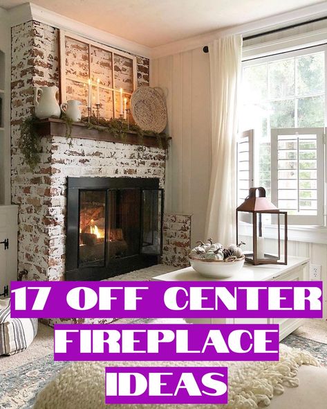 Corner Fireplace Mantels, Off Center Fireplace, German Schmear, Country Fireplace, White Brick Fireplace, Mantel Ideas, Brick Fireplace Makeover, Cosy Cottage, Farmhouse Fireplace