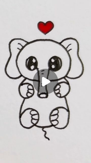 How To Paint Elephant, Easiest Drawing, How To Draw Elephant, Easy Elephant Drawing, Elephant Drawing, Card Drawing, Drawing Skills, Button Crafts, Easy Paintings