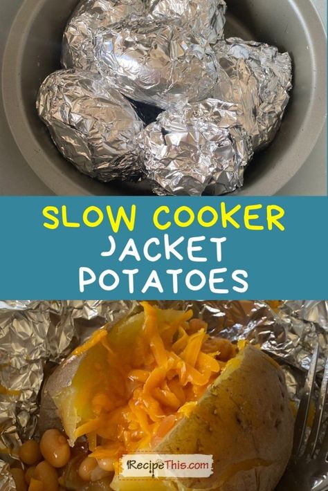 Slow Cooker Jacket Potatoes Slow Cooker Jacket Potatoes, Slow Cooker Roast Potatoes, Slow Cooker Roasted Potatoes, Slow Cook Roast, Potatoes With Cheese, Slow Cooking Recipes, Pork Slow Cooker, Cook Potatoes, Slow Cooker Roast Beef