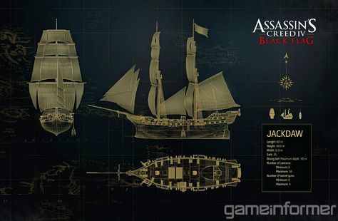 Assassin's Creed IV: Black Flag Jackdaw Ship by DOM098652 on deviantART Jackdaw Ship, Pirate Ship Tattoos, Assassins Creed 1, Assassin's Creed Black, Pirate Ship Model, Assassins Creed 4, Assassins Creed Black Flag, Assassins Creed Artwork, Creed Game