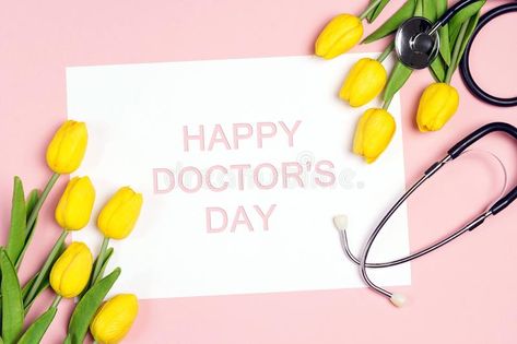 Doctor`s day greeting card with yellow tulips and stethoscope on pink background , #Aff, #card, #yellow, #greeting, #Doctor, #day #ad Happy Doctors Day Images, Doctors Day Images, Doctor Painting, Happy Doctors Day, Doctors Day, Backgrounds Phone, Design Illustrations, Yellow Tulips, Backgrounds Phone Wallpapers