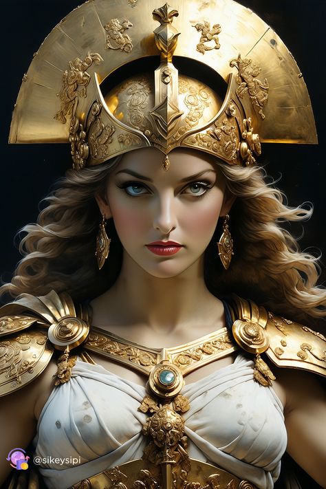 This artwork presents Athena in all her glory, clad in golden armor, as reimagined by generative AI. The fusion of ancient Greek mythology with modern digital techniques creates a striking representation of the goddess’s enduring power.  #AIArt #Athena #GreekMythology #DigitalArt #GoldenArmor #GenerativeAI #Mythology #FantasyArt #AncientGreece #ModernMyth Athena Goddess Art, Athena Greek Goddess, Golden Armor, Roman Myth, Modern Myth, Neural Art, Classical Mythology, Athena Goddess, Tech Art