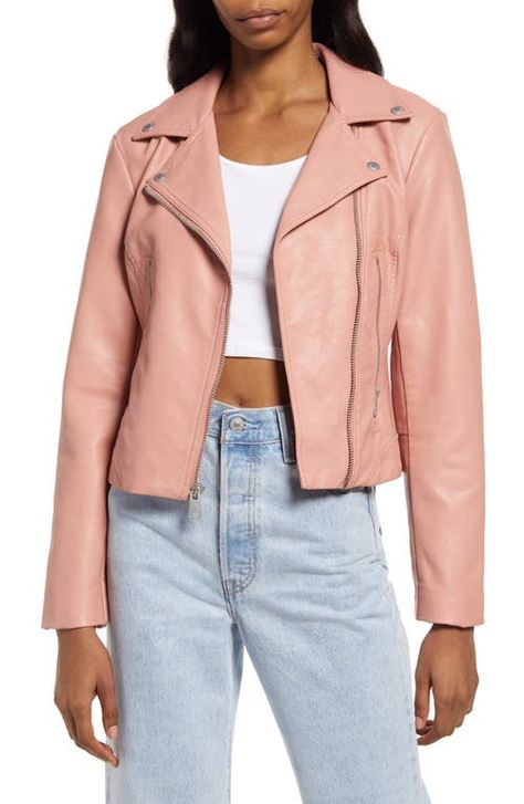 levi's Women's Faux Leather Moto Jacket in Ceramic Teal | Smart Closet Pleather Jacket, Pink Leather Jacket, Black Moto Jacket, Faux Leather Moto Jacket, Faux Leather Belts, Levis Women, Leather Motorcycle Jacket, Leather Moto, Light Sweater