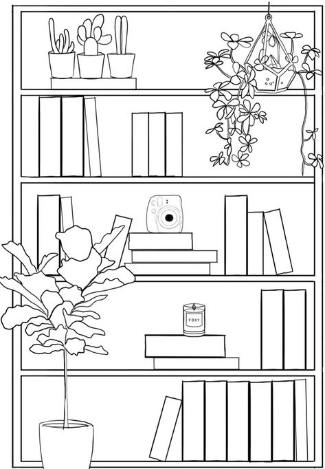 Bookshelf Coloring Page, Bookshelf Doodle, Bookshelf Drawing, Bookish Crafts, Journal 2025, Reading Journal Printable, Book Diary, Book Reading Journal, Journal Idea