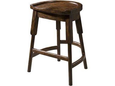 A rustic Byron finish counter stool, the shaped saddle seat above turned legs and stretchers. The original French Provincial. North Carolina Furniture, Saddle Seat, Hardwood Furniture, Theodore Alexander, Dining Stools, Solid Wood Dining Chairs, Patio Dining Chairs, Bar Seating, Wood Stool