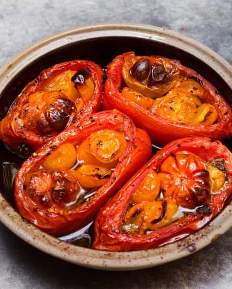 Nigel Slater’s ricotta recipes | Food | The Guardian Elevated Dishes, Pepper Boats, Container Tomatoes, Parmesan Tomatoes, Tomatoes With Basil, Baked Parmesan Tomatoes, Veggie Options, Baked Ricotta, Tomato Recipe