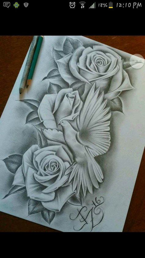 Dove Rose Drawing Tattoo, Dove Tattoo, Tattoo Zeichnungen, Inspiration Tattoos, Dope Tattoos For Women, Tattoo Stencil Outline, Tattoo Design Book, Rose Tattoo Design, Roses Drawing