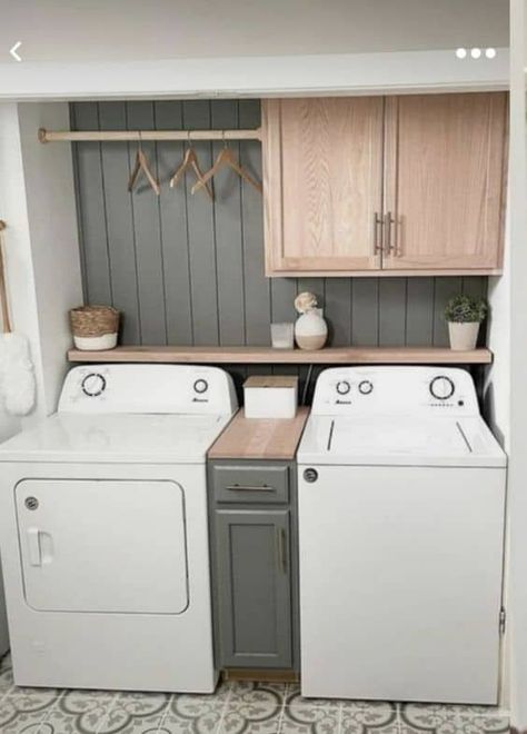 Top Loader Laundry Room Modern, Odd Shape Laundry Room, Small Laundry Closet Design, Redo Small Laundry Room, Farmhouse Laundry Room Shiplap, Laundry Room Organization With Cabinets, Townhouse Laundry Room, Fresh Laundry Room, Small Laundry Room Cabinet Ideas Layout