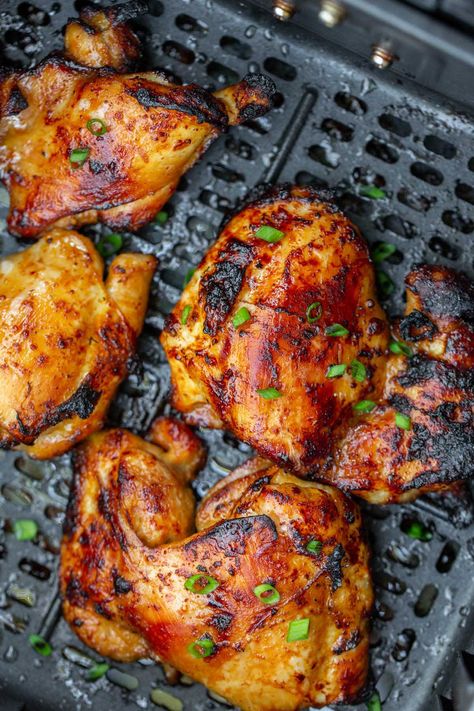 Honey Glazed Chicken Air Fryer, Air Fryer Easy Chicken Recipes, Chicken Thigh Recipe Healthy, Fried Chicken Recipe In Air Fryer, Air Fry Chicken Thigh Recipes, Honey Garlic Chicken Air Fryer Recipes, Honey Soy Chicken Air Fryer, Honey Chicken Air Fryer Recipes, Air Fried Honey Garlic Chicken