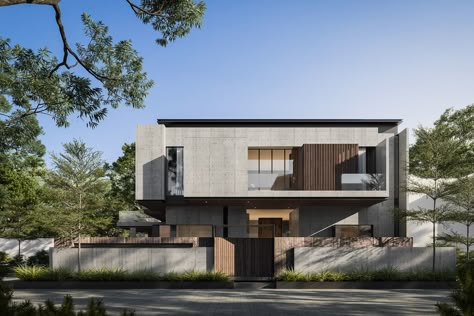 REM House on Behance Industrial House Exterior, Modern Tropical House, Architecture Elevation, Modern House Facades, Modern Exterior House Designs, Architecture Model House, Bungalow Design, Casa Container, House Front Design