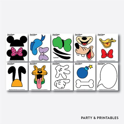 Instant Download 17 Pieces Mickey Inspired Photo by everjolly Mickey Mouse Party Decorations, Disney World Birthday, Photo Booth Props Birthday, Mickey Mouse House, Minnie Mouse Decorations, Mickey Mouse Bday, Fiesta Mickey Mouse, Birthday Party Props, Mickey Mouse Clubhouse Party