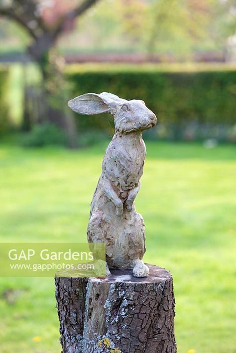 Hare sculpture Hare Sculpture Clay, Hare Sculpture, Ceramic Rabbit, Garden Figures, Rabbit Garden, Rabbit Sculpture, Pottery Animals, Scale Art, Driftwood Sculpture