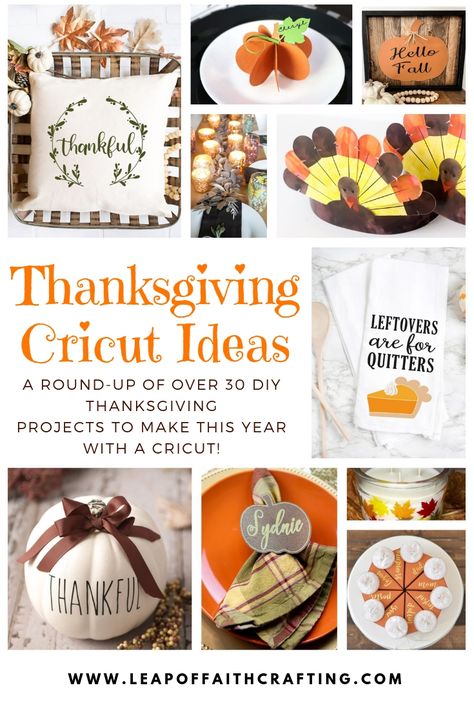 If you have a Cricut, make your own DIY Thanksgiving decorations. Find inspiration for inexpensive Thanksgiving table decorations and turkey crafts! Cricut Decorations, Thanksgiving Name Cards, Diy Thanksgiving Decorations, Rustic Thanksgiving Decorations, Diy Placemats, Rustic Thanksgiving, Thanksgiving Table Runner, Turkey Decor, Paper Plate Crafts For Kids