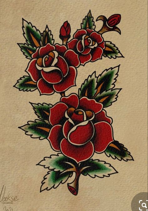 Flower Tattoo Designs Traditional, Traditional American Style Tattoo, Traditional Rose Tattoo Sleeve, American Trad Rose Tattoo, American Traditional Rose Flash, American Traditional Flowers Tattoo, Traditional Roses Tattoo Design, American Trad Rose, Bold Traditional Tattoos