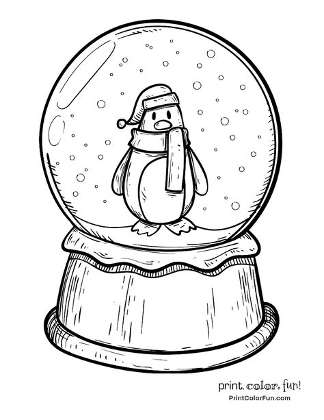 Snow Globe Painting, Globe Drawing, Winter Coloring Pages, Winter Snow Globe, Christmas Sketch, Winter Drawings, Penguin Coloring Pages, Penguin Coloring, Christmas Coloring Sheets